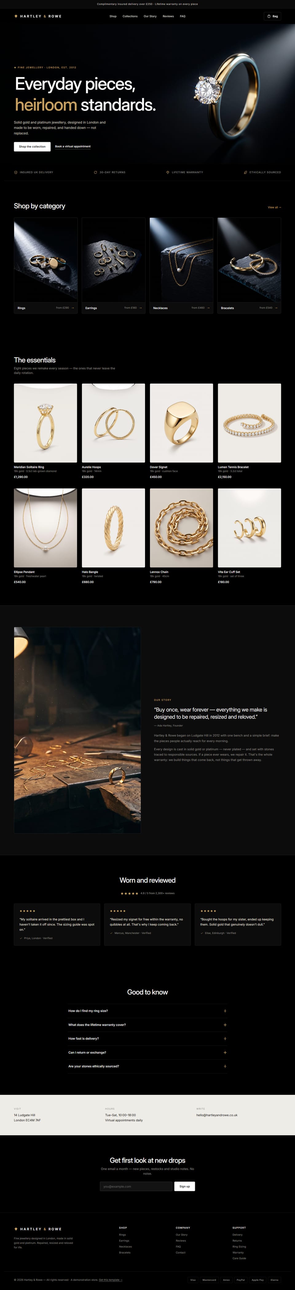 Hartley & Rowe, the full desktop page