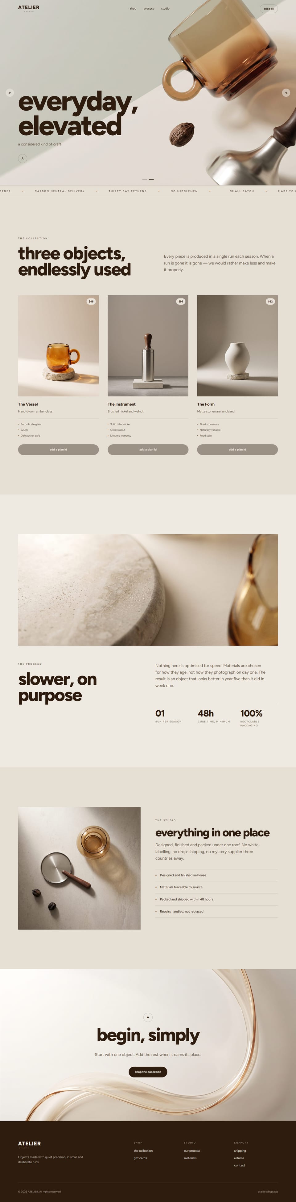 Atelier, the full desktop page