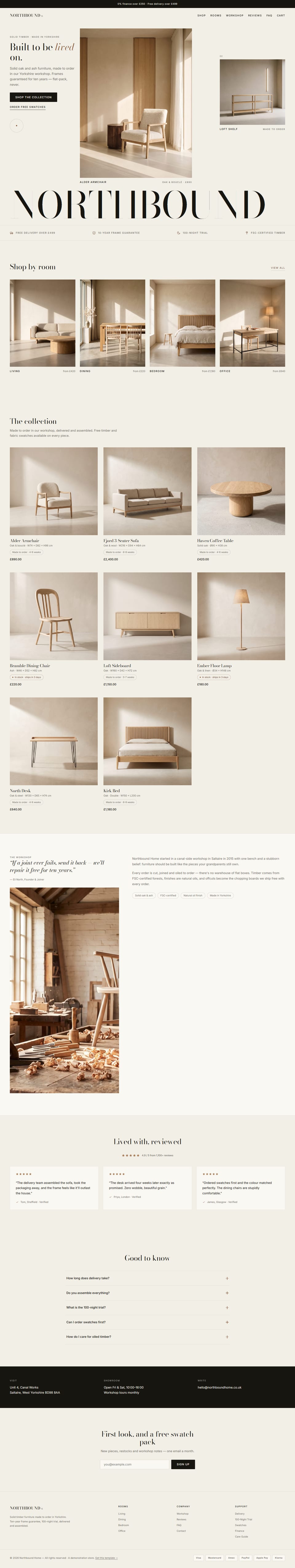 Northbound Home, the full desktop page