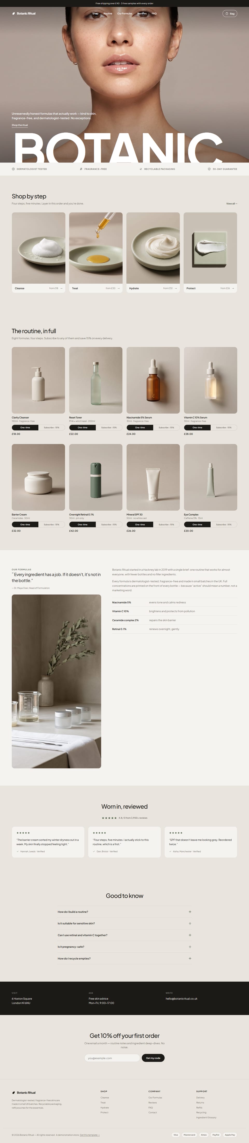 Botanic Ritual, the full desktop page